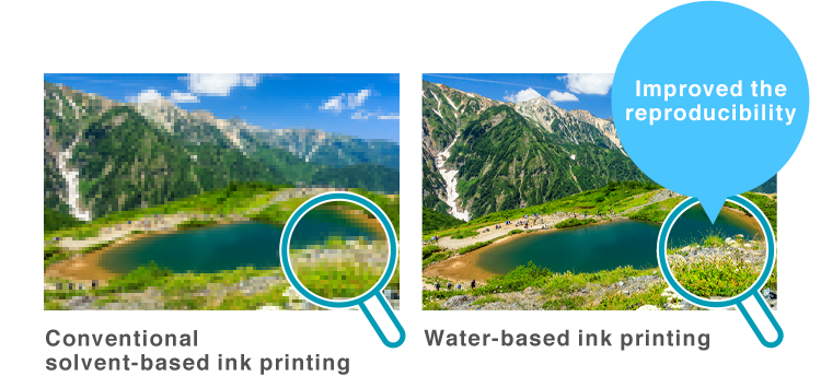Conventional solvent-based ink printing Water-based ink printing Improved the reproducibility